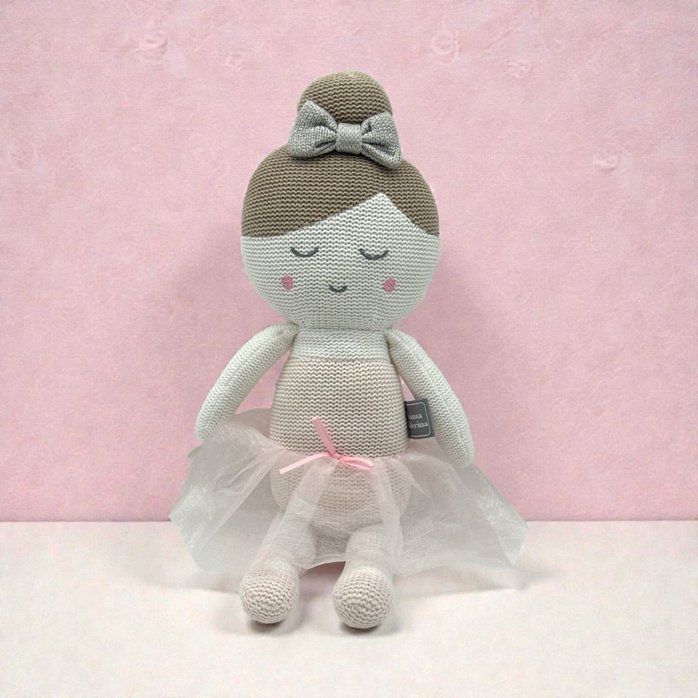 Living Textiles Emma Ballerina Doll 17" Knitted Plush w/ Rattle Cotton Tutu Bow